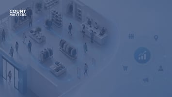 Isometric view of a modern retail store with visitor flow lines and analytics icons, illustrating how footfall data supports better staffing, conversion, campaign, and store performance decisions.