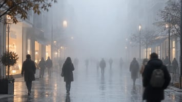 Busy shopping street disappearing into fog, representing uncertainty in operational decision-making.