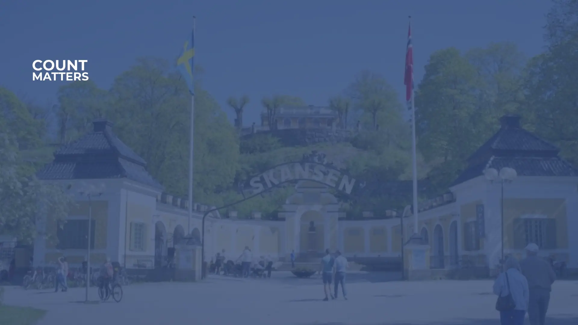 Indgangen til Skansen i Stockholm med besøgende, anvendt til fodfalds- og besøgsflowanalyse på turistattraktioner med CountMatters.